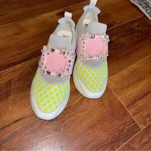 Roger Vivier Viv One Sneaker in Fabric Pink and Yellow